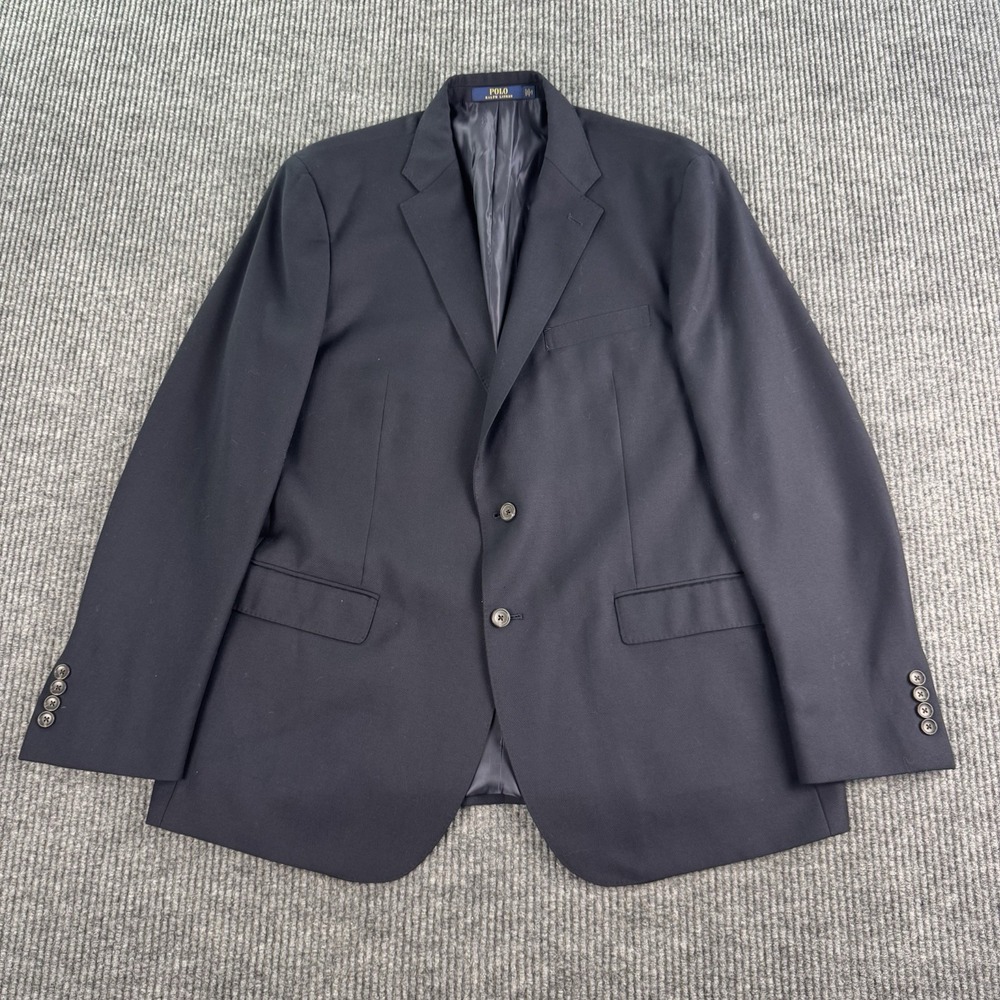 Polo Ralph Lauren Suit Jacket 46L Blue Wool Birdseye Luxury Designer Classic